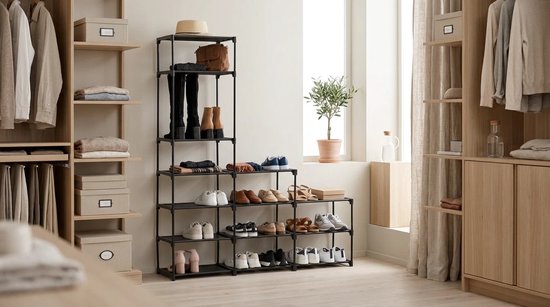 Modulares Schuhregal mit 8 Ebenen für 32 Paar Schuhe Five® – Schwarz – Einfach zu montieren
