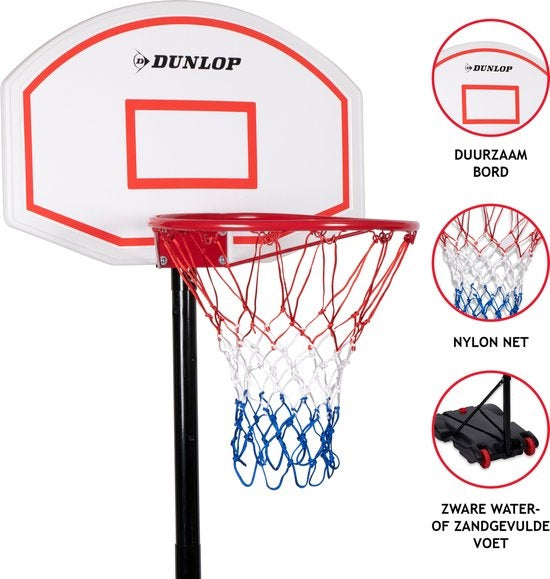 Dunlop Basketball Stange - Basketball Ring mit Ständer - 165 bis 205 CM - Basketball Set - Basketball für Draußen