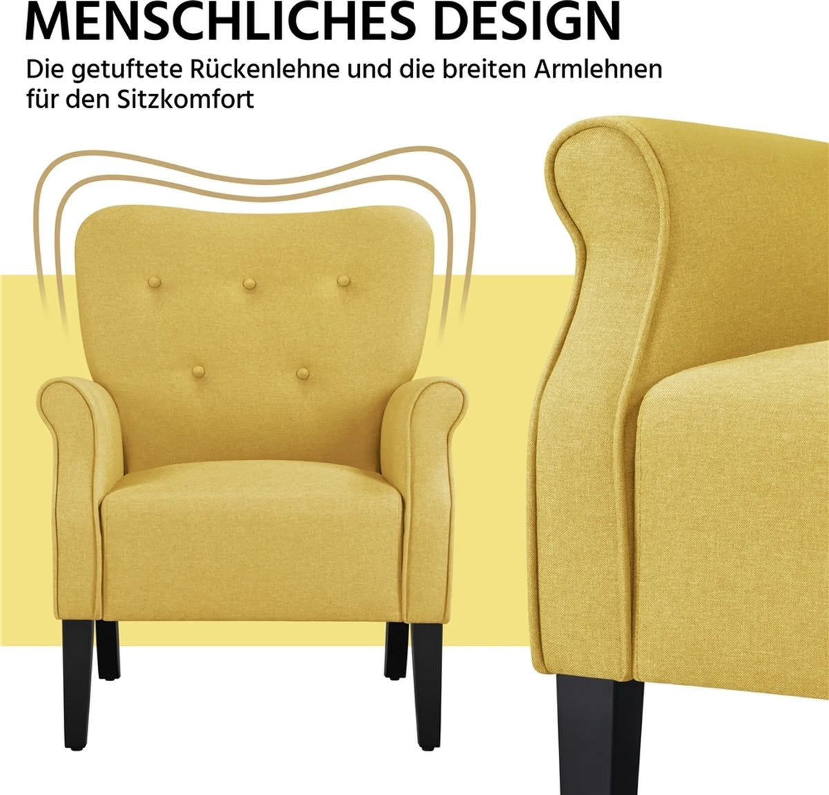 Yaheetech Lounge-Sessel mit Holzbeinen – 74 x 72 x 94 cm – Gelb