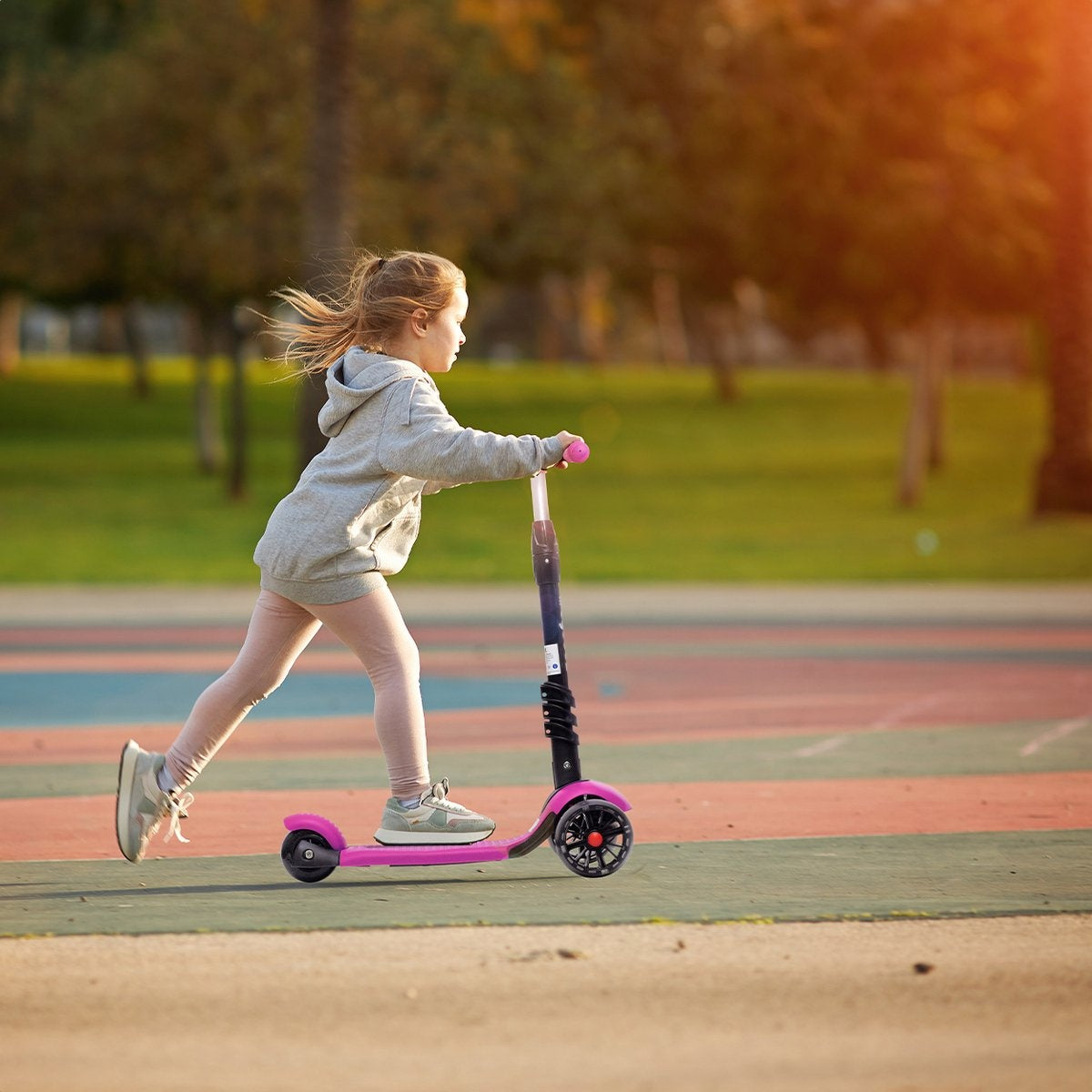 LifeGoods MultiRider Kinder-Roller - Stufe 3-8 Jahre - verstellbarer Sitz - leuchtende Räder - Jungen/Mädchen - Pink