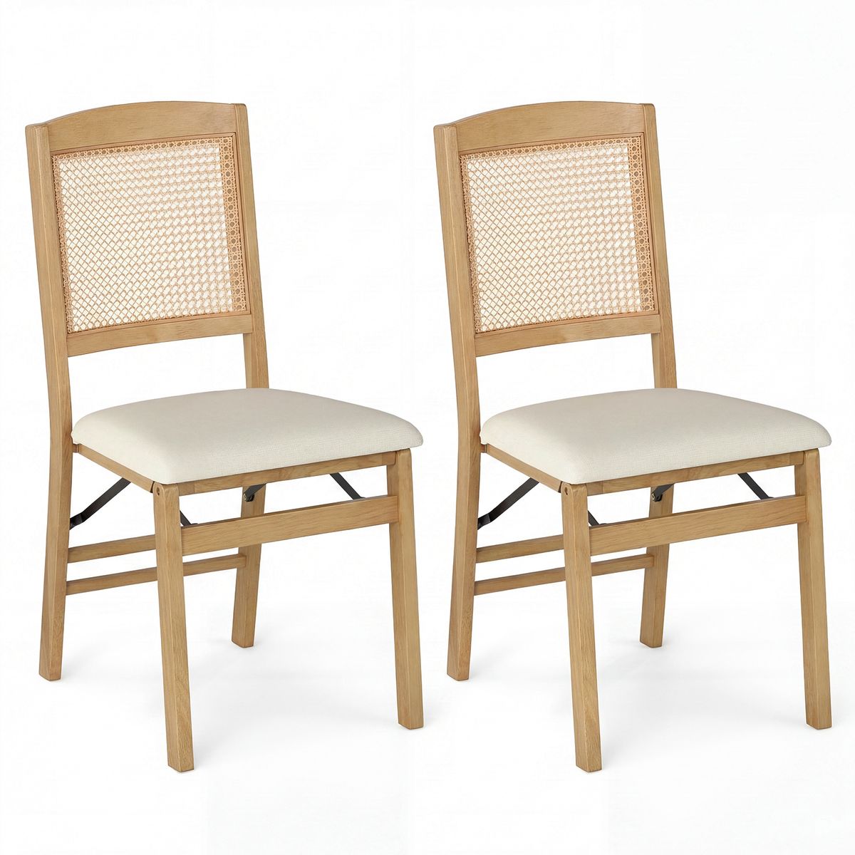 Coast Klappbare Esszimmerstühle, 2er-Set – Holz und PE-Rattan – Sitzfläche aus Leinen – Naturfarben