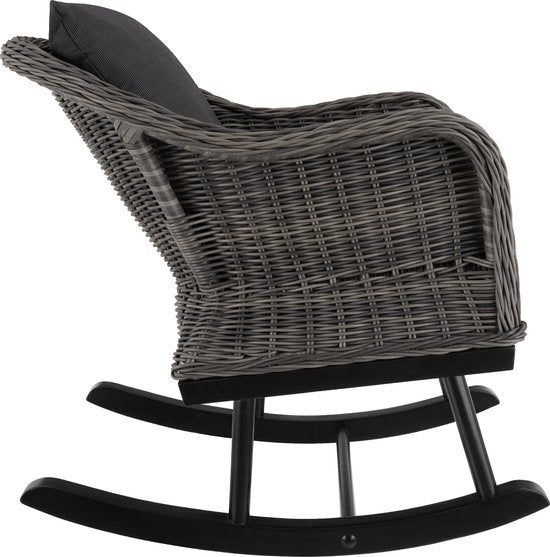 tectake - Flechtschaukelstuhl Rovigo mit Hocker Vibo - grau - Poly-Rattan