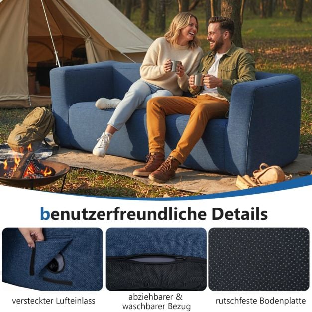 Coast Air Bench Blue - Aufblasbare 2-Personen-Bank mit abnehmbarem Bezug und breiten Armlehnen - 184 x 79 x 67 cm