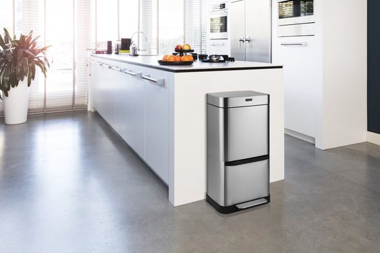 Umuzi Cleaning - Silberner Mülleimer - Mit Sensor und Pedal - 4 Fächer - Einfache Mülltrennung - Edelstahl - 70 Liter - Recycle - 42 x 30 x 80 cm