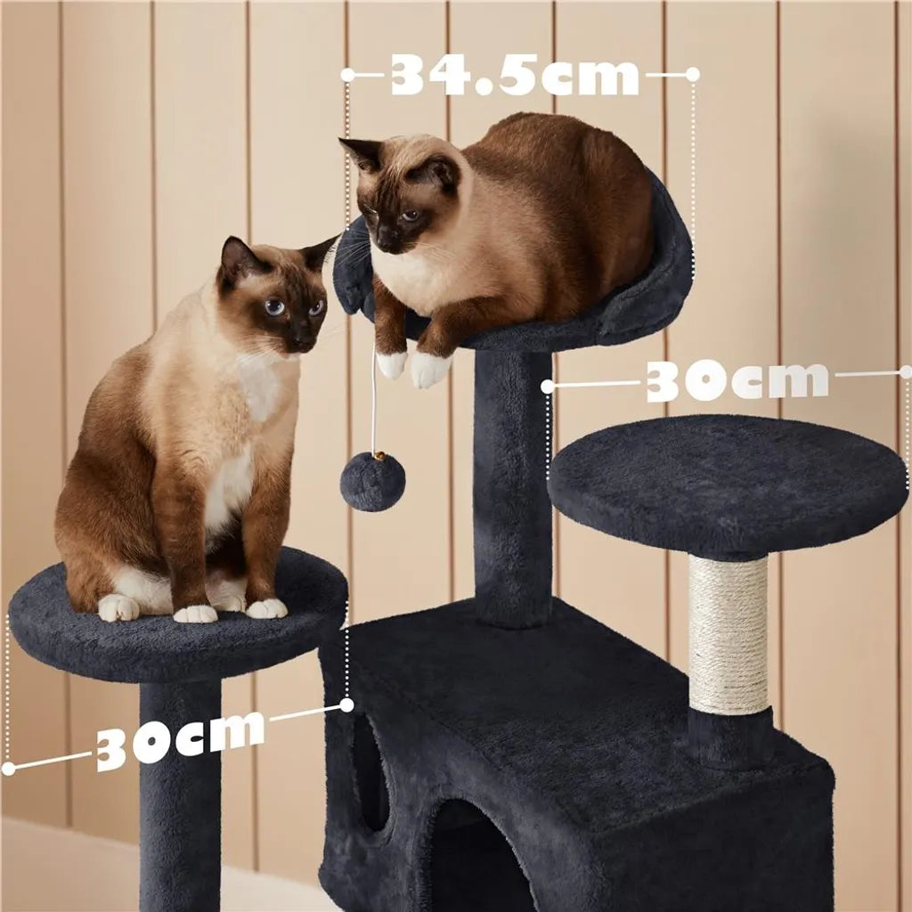 Yaheetech Katzenkratzbaum 139 cm hoch - 3 Aussichtsplattformen - 2 kuschelige Katzengehege - Schwarz