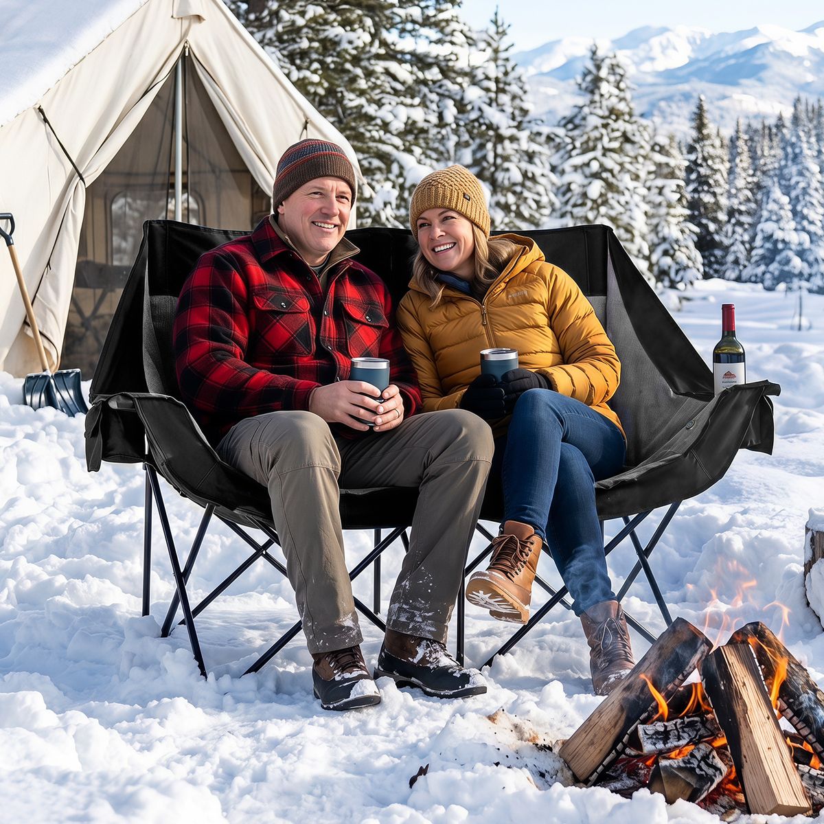 Coast Klappbarer Doppel-Campingstuhl – Beheizt – 3 Heizstufen – Schwarz