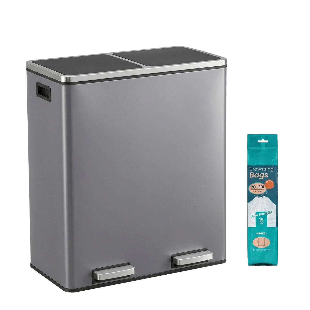 JOYFURNOS Recycling-Abfalleimer mit Pedal – 2-Kammer-Abfalltrennsystem – Soft-Close-Deckel – Schiefergrau
