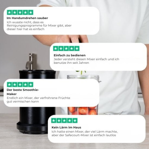 Safecourt Kitchen - Smoothie Mixer - Mixer 1200W - Smoothie Maker - Inklusive To-Go Becher - Schwarz