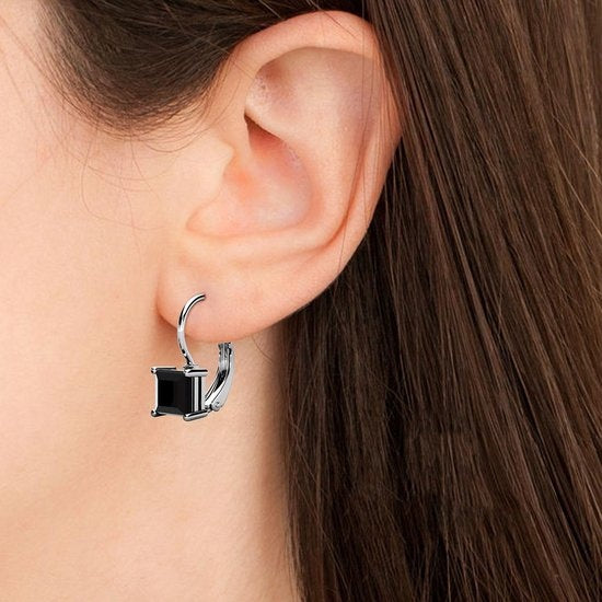 Yolora Damen Ohrringe - Schwarze Kalpa Camaka Kristalle - Silberfarben - Schwarzer Kristall - 18K Weißgold vergoldet - Damen Ohrringe Silber - Luxuriöse Geschenkbox - Schmuck - Geschenkbox - Exklusive Geschenkverpackung - Geschenkbox - Schöne Geschenkverp