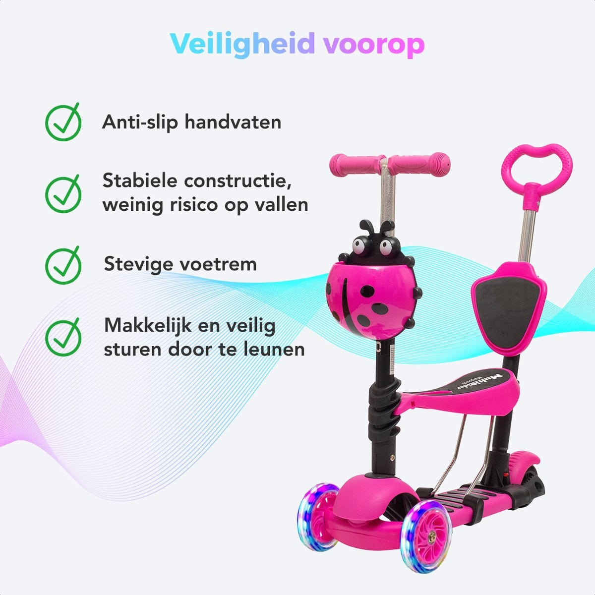 LifeGoods MultiRider - Kinderroller mit Lenker - 3 -8 Jahre - Jungen/Mädchen - 3 leuchtende Räder - Pink