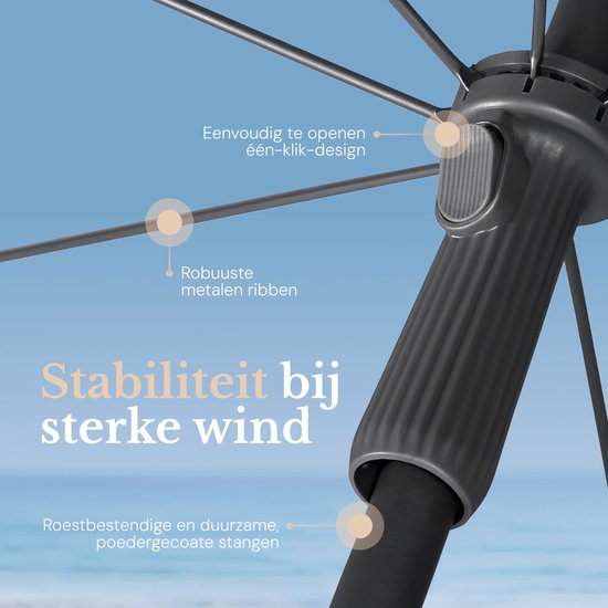 O’DADDY® Sonnenschirm-Set – Neigbar & verstellbar – Wasserdicht – UV-beständig – Mit Erdbohrer & Tragetasche – Strand, Garten & Balkon – 180 cm – Beige