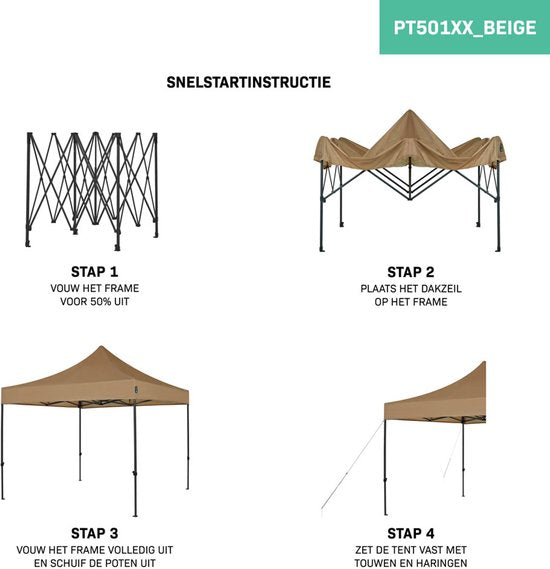 VONROC Partyzelt - 3x3 m - Premium easy-up Partyzelt - Modulares Design - Faltbar - Wasserdicht - Stahlrahmen - 50+ UV Schutz - Inklusive Aufbewahrungstasche - Beige