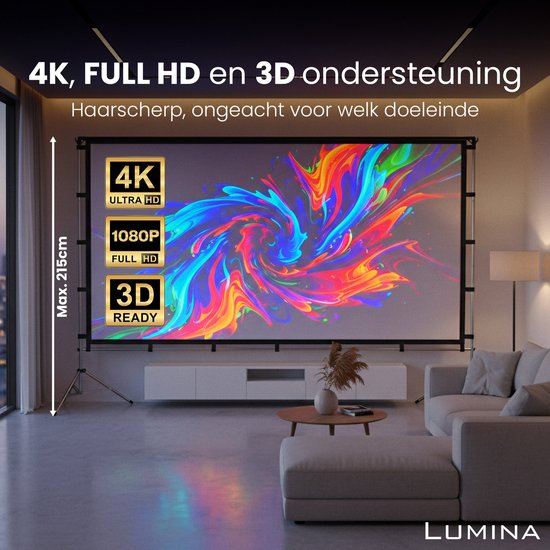 Lumina® Projektionswand 100 Zoll - Beamer-Leinwand mit Stativ - knitterfrei - faltbar - mit Tragetasche - für drinnen und draußen