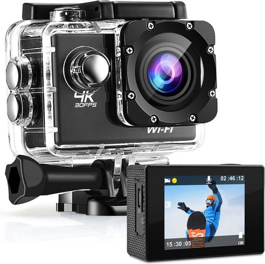 Strex Action Kamera 4K 16MP - 60FPS / 30M Wasserdicht / WiFi - Inklusive Zubehör - Action Kamera - Unterwasserkamera