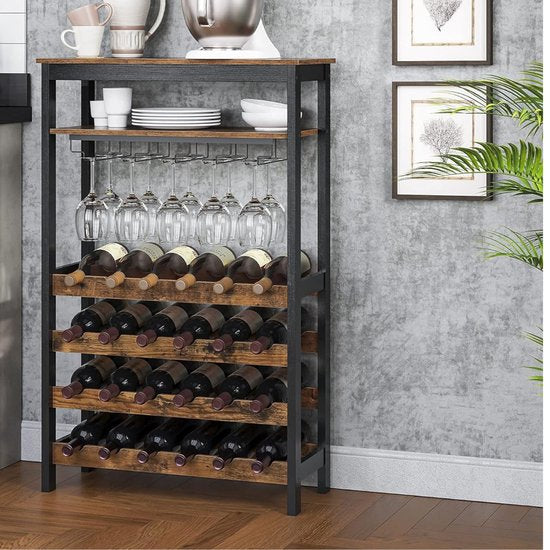 Niceey Weinregal - Weinschrank - Für 24 Flaschen und 15 Gläser - Metall