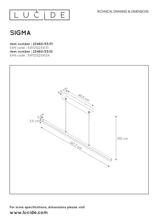 Lucide SIGMA Hängeleuchte – LED, dimmbar – 1x36 W, 2700 K – Weiß