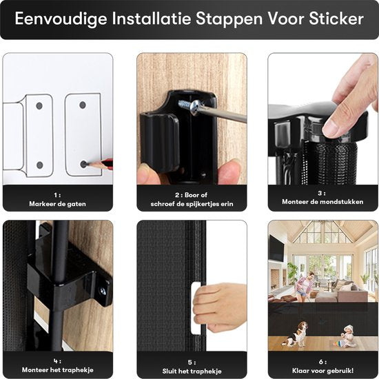 Aufrollbares Treppentor mit Stickerfunktion - Sicherheitstor - Verstellbar - Hundetor - Treppentor ohne Bohren - Kindertor - Für Tiere und Kinder - 10 bis 150 cm breit - Weiß - Sweet Sprout