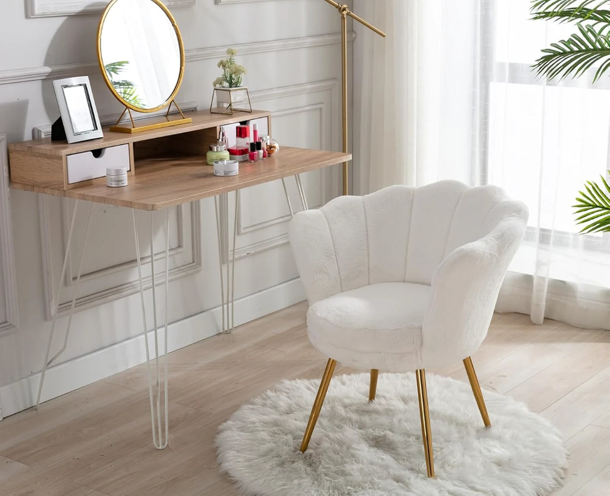 Ya-Home Sessel in Blumenform mit goldenen Beinen – Plüsch-Loungesessel – 70 x 60 x 76 cm – Weiß