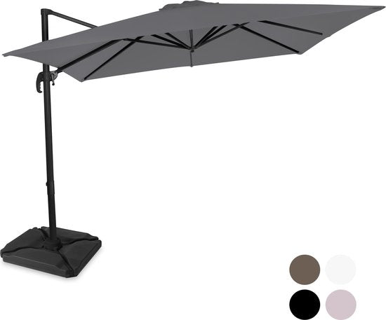 VONROC Premium Floating Parasol Pisogne 300x300cm - Inkl. befüllbaren Fliesen, Kreuzfuß & Schutzhülle - Quadratischer Sonnenschirm - 360° drehbar - Neigbar - UV-beständiges Tuch - Grau