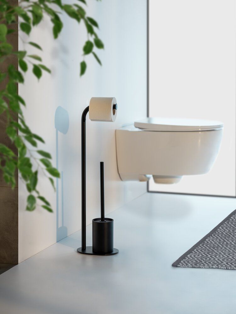 WENKO Levante WC-Set Schwarz – Standmodell – Edelstahl – 23 x 63 x 17 cm