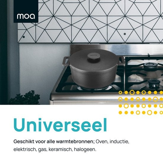 MOA Gusseisen-Kasserolle - Fassungsvermögen 4,75 Liter - 26CM - Rund - Alle Wärmequellen - Auch für Induktion - Gewicht 5,8 kg - Schwarz - MOAMC26B