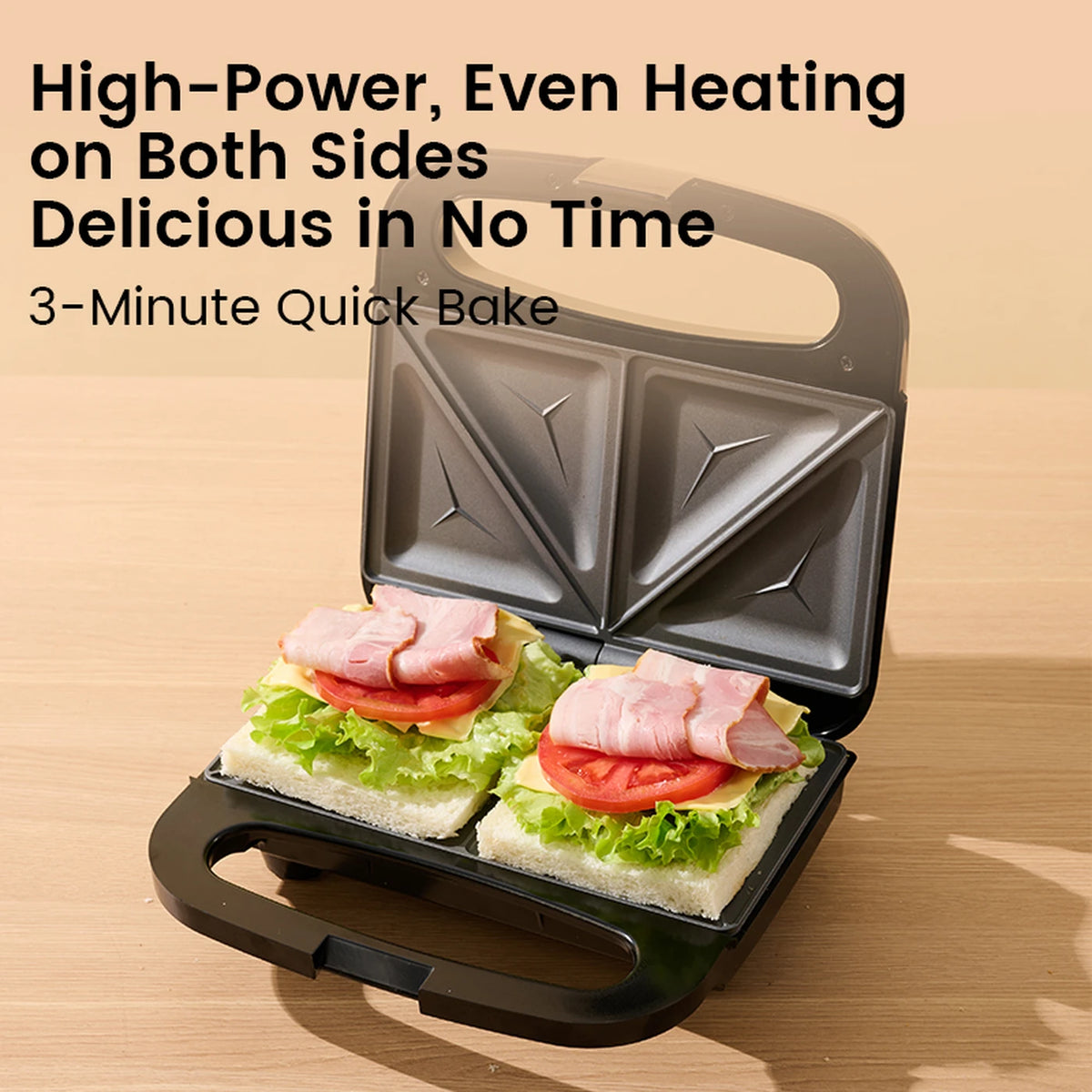 Ochama Sandwichmaker 750 W – Doppelte Grillplatten – Knusprige Toasts – Antihaftbeschichtung – Schwarz