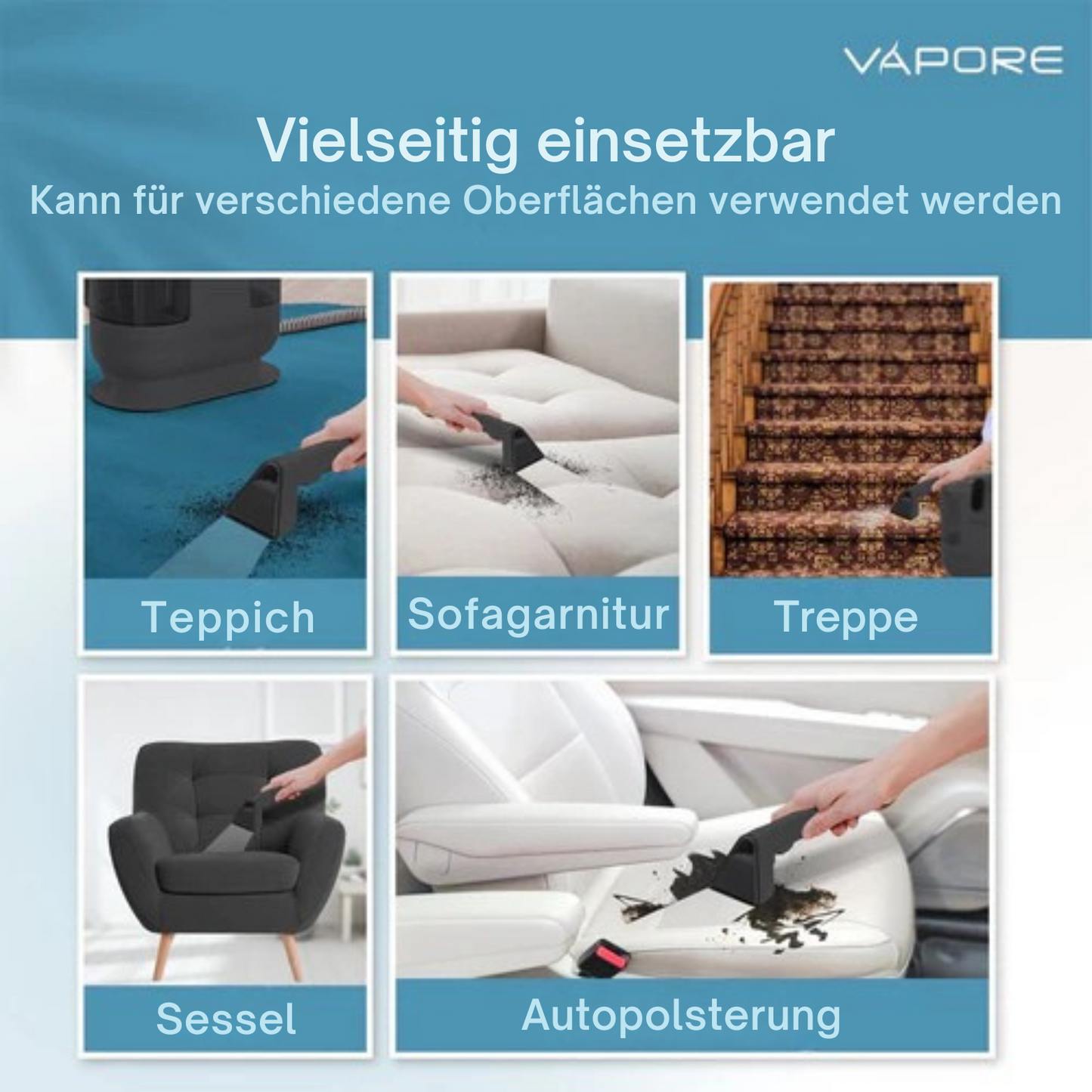 Vapore Teppichreiniger - Möbelreiniger - Sofareiniger - Mit Saugkraft - 1200W - Schwarz