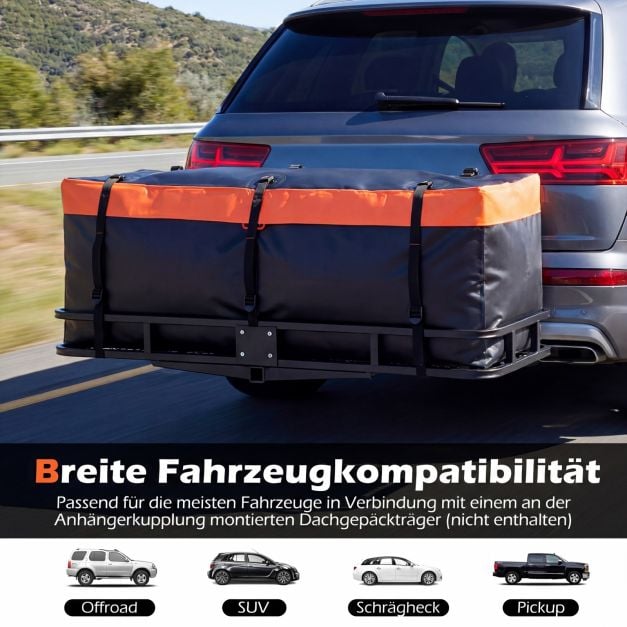 Coast Gepäcktasche für Anhängerkupplungsträger – 255 l – 129 x 42 x 45 cm – Orange und Schwarz