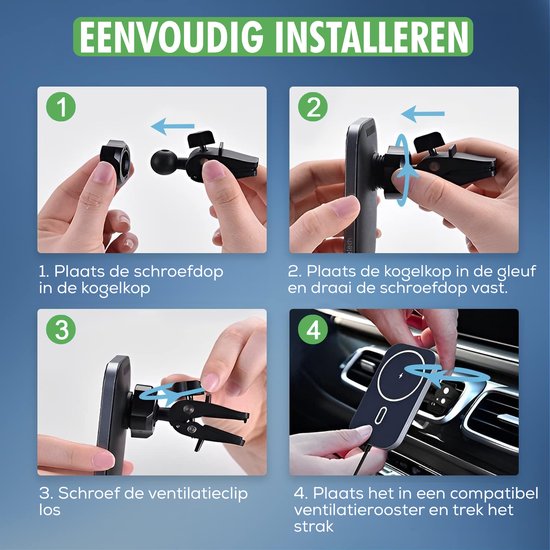 Travelhawk Magsafe Phone Holder Car - Geeignet für iPhone 11/12/13/14/15 - Kabelloses Ladegerät - Handyhalterung Auto - Magsafe Car Holder - Magnetisch - Armaturenbrett - Schwarz