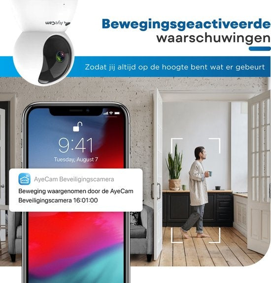 AyeCam Sicherheitskamera - Mit App - WiFi - Bewegungssensor - Inkl. 32GB SD - Kamera Sicherheit - Haustierkamera
