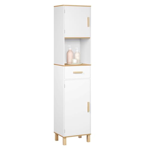 Eugad Badezimmerschrank mit 5 Fächern und 1 Schublade Weiß 40 x 180 x 30 cm