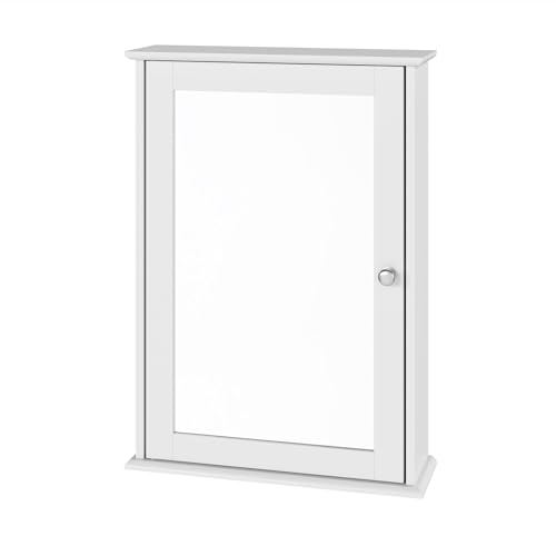 eSituro Toilettenkabinett mit Spiegeltür und verstellbarem Einlegeboden Weiß 42 x 58,5 x 12 cm