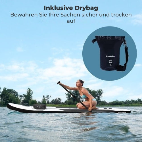 LifeGoods SUP Board - Deluxe Set - Mit Sitz - Aufblasbares Paddle Board - Max. 135KG - 320x81cm - Weiß
