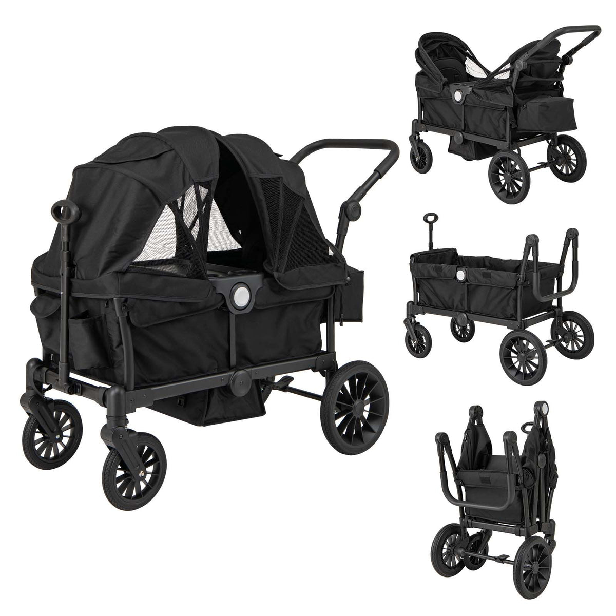 Coast 2-in-1 faltbarer Zwillings-Trolley Schwarz - 104 x 57 x 107 cm - mit verstellbarem Griff und abnehmbarem Verdeck