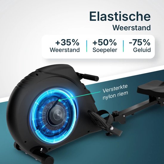 Flowsense Elvora Lite Rudergerät - Zusammenklappbares Rudergerät - Elastischer Widerstand - LCD-Display - Leise & Kompakt - Für Benutzer bis zu 200 cm / 115 kg - Home Fitness Rudergerät