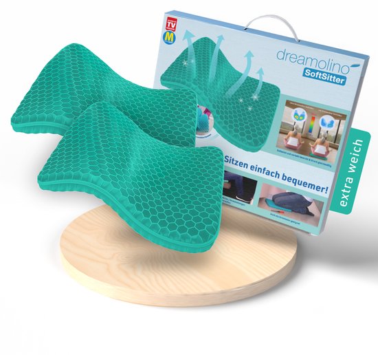 Dreamolino Soft Sitter Sitzkissen  - 2 Stuks – Bequemes Gel-Kissen mit atmungsaktivem Waben-Design – Druckverteilend & atmungsaktiv – Für Stühle, Auto, Bürostühle & im Freien – 42 × 37 × 3,5 cm