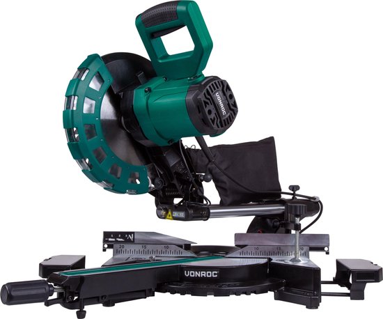 VONROC MS502AC Trennsäge - 2200W - 4500 U/min - Verstellbare Tischverlängerungen - Grün - 82x48x41 cm