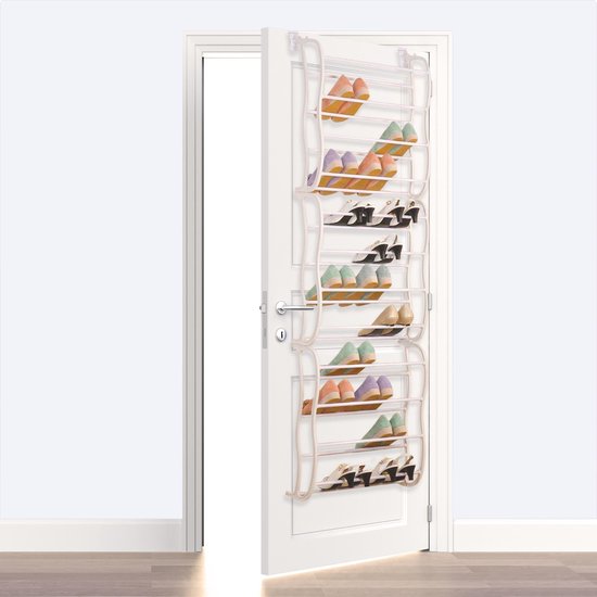 Happy Goods - XXL Schuhregal - 40 Paar Schuhe - Aufbewahrungsregal - Stumpfe und blickdichte Tür - Schuhschrank - Hängendes Schuhregal - Metall - Hängende Aufbewahrung - Schuhaufbewahrungssystem - Schuhschrank - Weiß - Kunststoff - 12 Lagen - Trainer - Or