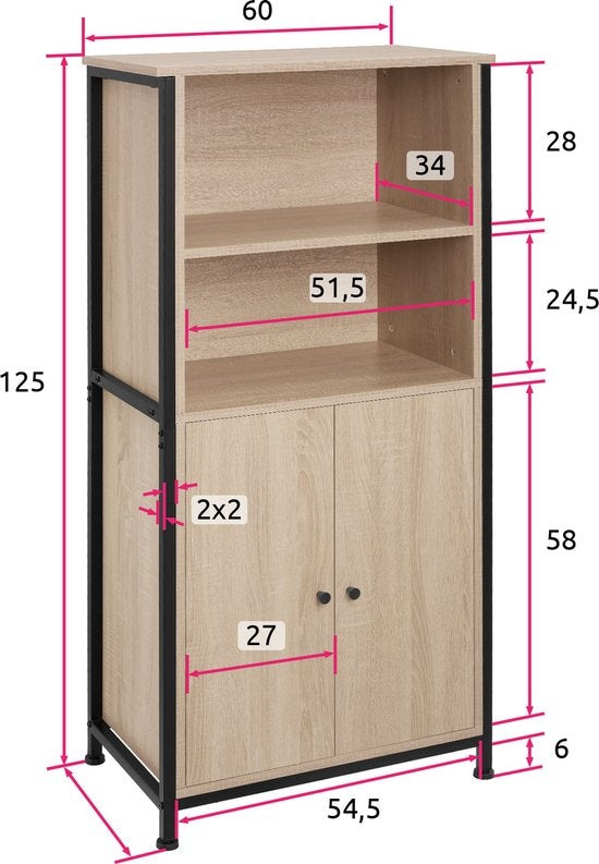 tectake - Wandschrank Doncaster 60x38x125cm - Industrie hellbraun