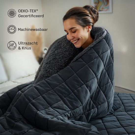 CozySense® Gewichtsdecke 7 kg - Gewichtsdecke - Gewichtsdecke - GLASS-Flow® Druckverteilung - 135x200 - Flanell Samt & Sherpa - Hypoallergen - Schwarz