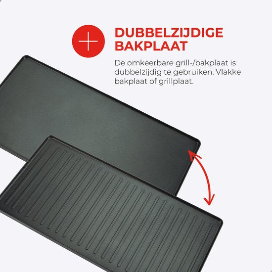 Bourgini Gourmet Raclette Pure - Gourmet-Set mit wendbarer Grill- und Backplatte - Raclette 8 Personen - 21x42 cm - PFAS-freie Beschichtung - Einstellbarer Thermostat - inkl. 8 Spachteln und Pfännchen