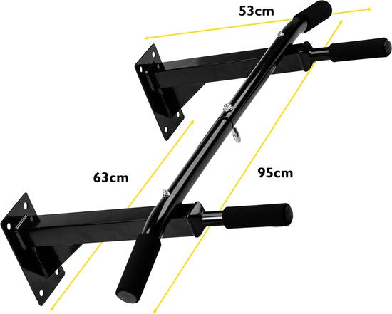 Zoluko Professionelle Klimmzugstange zur Wandmontage – inkl. Widerstandsband (Medium) und E-Book – 150 kg Tragkraft – einfache Befestigung – Klimmzugstange für Fitness – Klimmzugstation für das Training zu Hause – Chin-Up-Stange – Schwarz