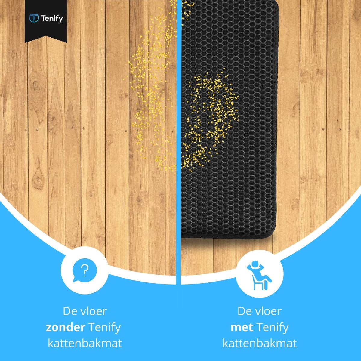 Tenify Litter Box Mat + Extra Litter Box Scoop - 40 x 50 cm - Wasserdicht - Doppellagig - Wabenstruktur - Auslaufmatte - Matte