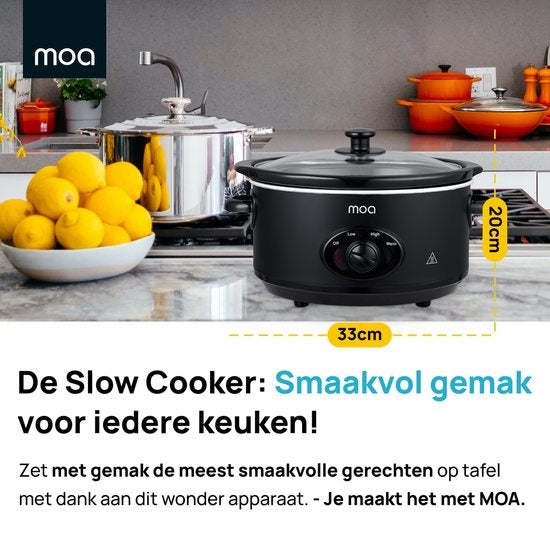 MOA Slowcooker - 3,5 Liter - Keramik-Innenbehälter - Schwarz - SC35B