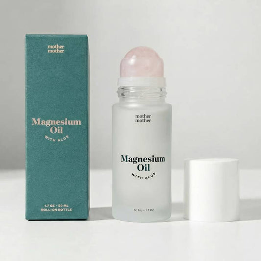Mother Mother Magnesiumöl-Roll-on mit Aloe und Rosenquarz-Roller – 50 ml – Transparente Glasflasche