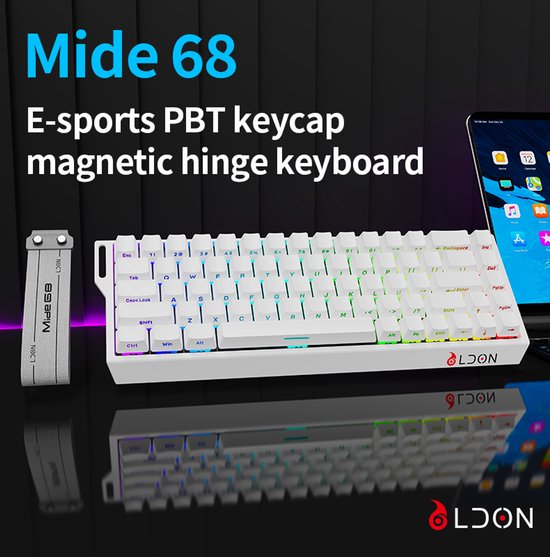 Mide68 – 65 % kabelgebundene Gaming-Tastatur – RGB-beleuchtete Tastatur – Mechanische Tastatur mit Hall-Effekt-Rapid-Trigger-Schaltern – Hot-Swap – 8 kHz – 0,01 mm Reaktionszeit – 0,125 ms – Seitlich bedruckte Tasten – 68 Tasten – Bestes Preis-Leistungs-V