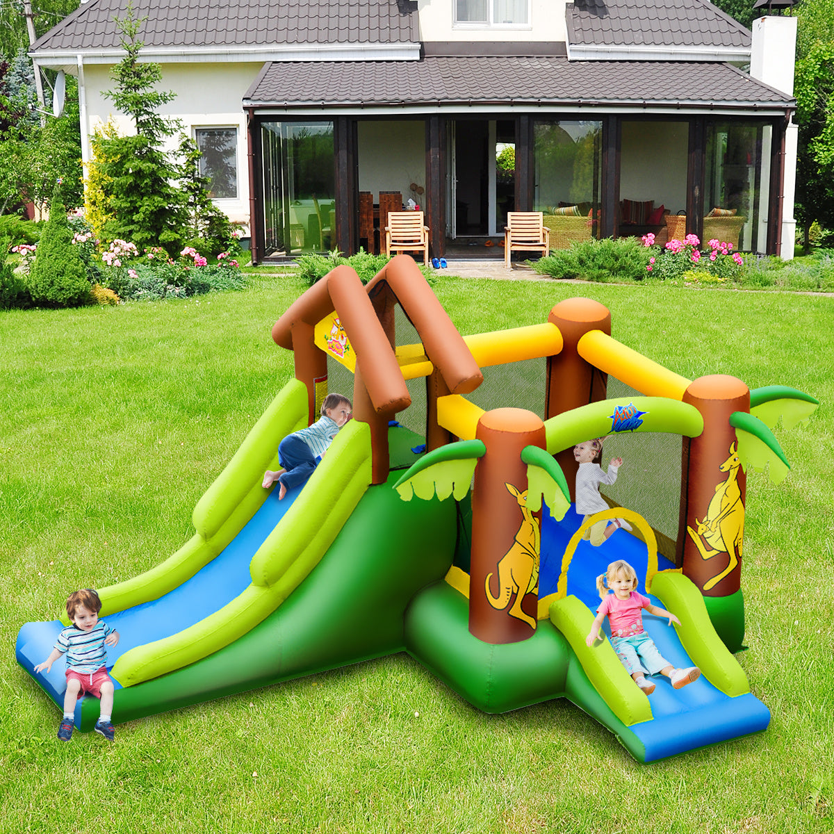 Coast Bouncy Castle aufblasbare Springburg mit 30 Bällen federnde Sperre mit Slideshow Schloss für Kinder 390 x 340 x 230 cm