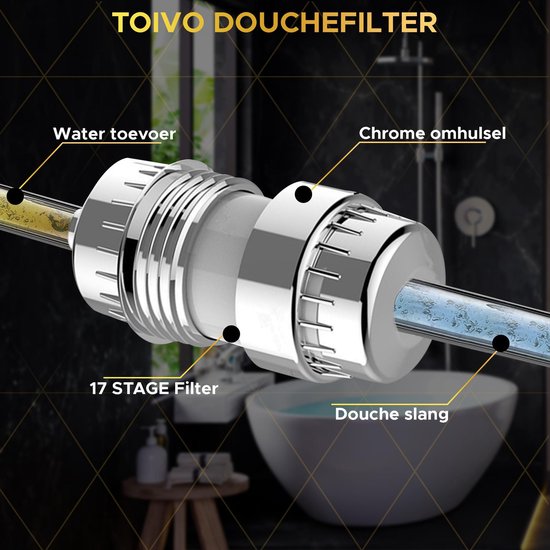 Toivo Duschfilter - 17 Stufen - Silber - Wasserfilter für Duschkopf - Duschfilter - Wasserhahnfilter