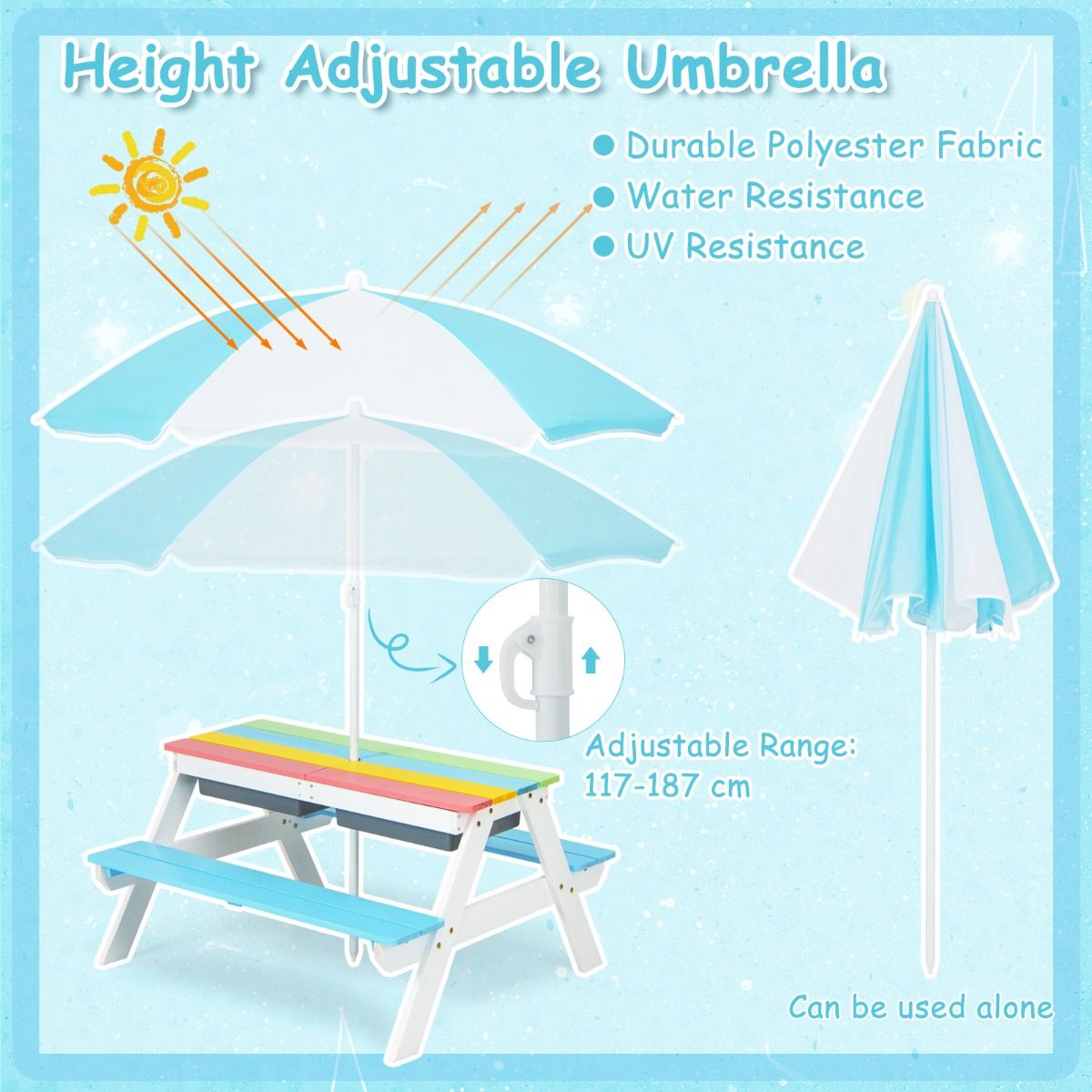 Coast 3-in-1-Picknicktisch-Set für Kinder – mit Sonnenschirm und Bänken – mehrfarbig