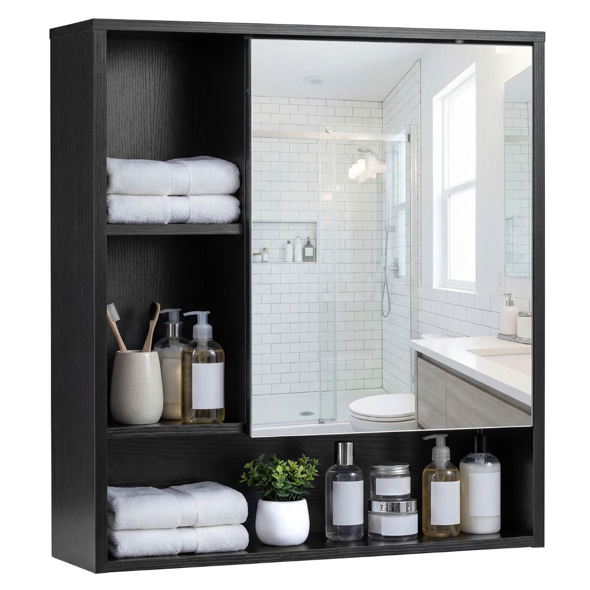 Coast Spiegelschrank Badezimmerschrank mit Spiegeltür – Schwarz – 56 x 16 x 61 cm